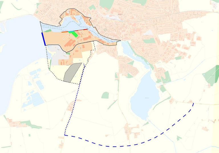 Kort med planer for fremtidige muligheder for Nakskov Havn
