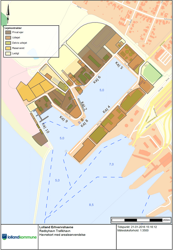 Kort med arealanvendelse for Rødbyhavn Trafikhavn